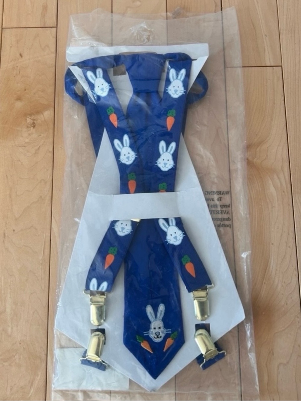New Kids Blue Easter Bunny Tie and Suspenders Set - Picture 3 of 6